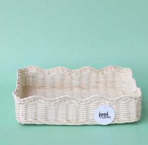 Scalloped rattan rectangle storage basket