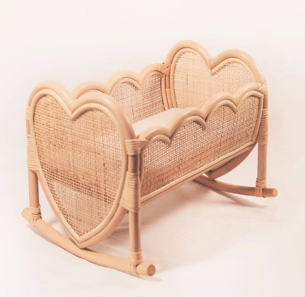 Heart strings Rattan DOLLY CRADLE plus mattress