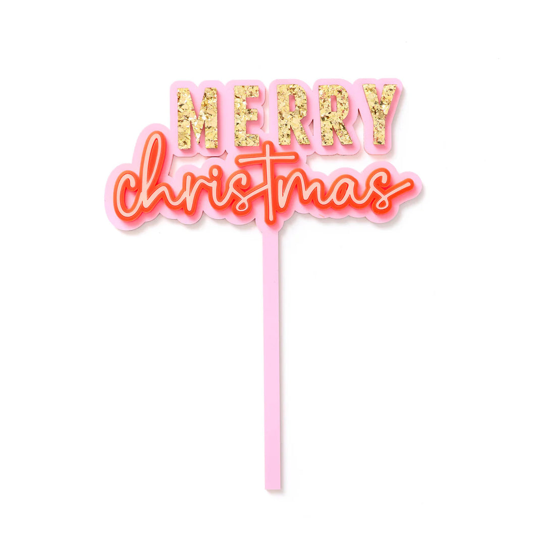 Merry Christmas cake topper fizzy pink - Hello KIT co